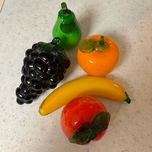 5 Pieces Vintage Murano Blown Glass Decorative Fruit